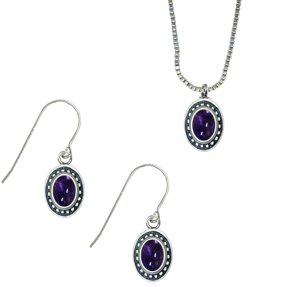 Sterling Silver Petite Necklace Earrings Set Iolite